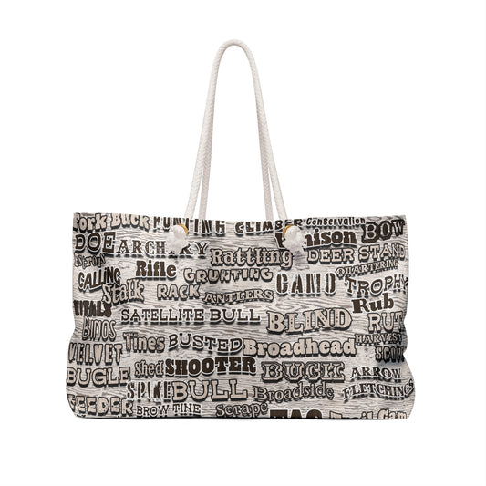 hunting terms on the Hunting Themed Weekender bag