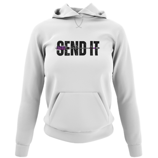 Send It Arrow Hoodie - White - Showcasing the "Send It" text and arrow image