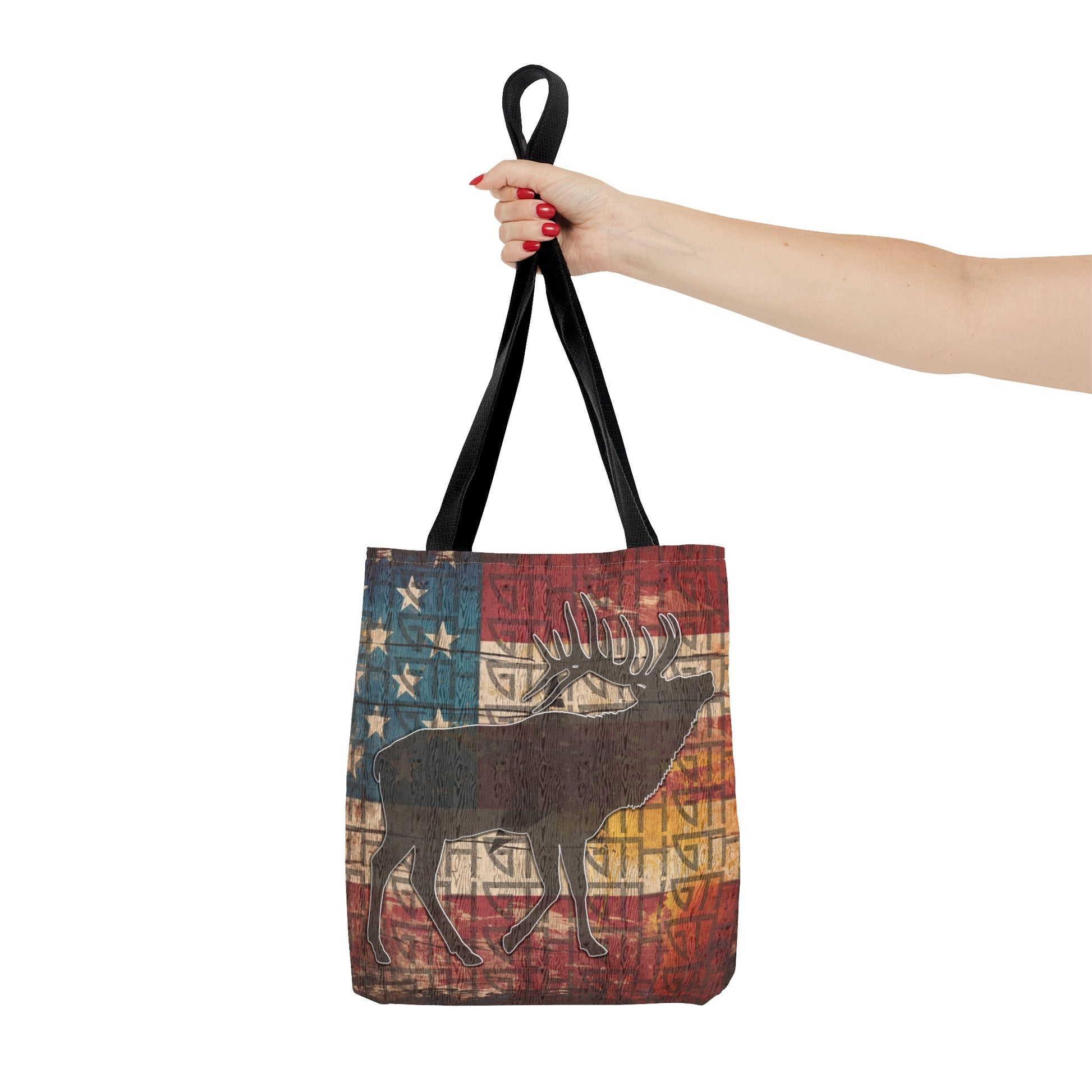 GTH American Bugling Bull Tote Bag" featuring a bugling bull and American flag design