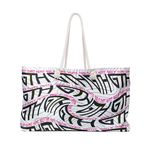 GTH "Girls That Hunt" Twirl Tote Bag - Front View - Displaying the daring and eye-catching GTH Girls That Hunt design