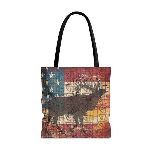 GTH American Bugling Bull Tote Bag" featuring a bugling bull and American flag design
