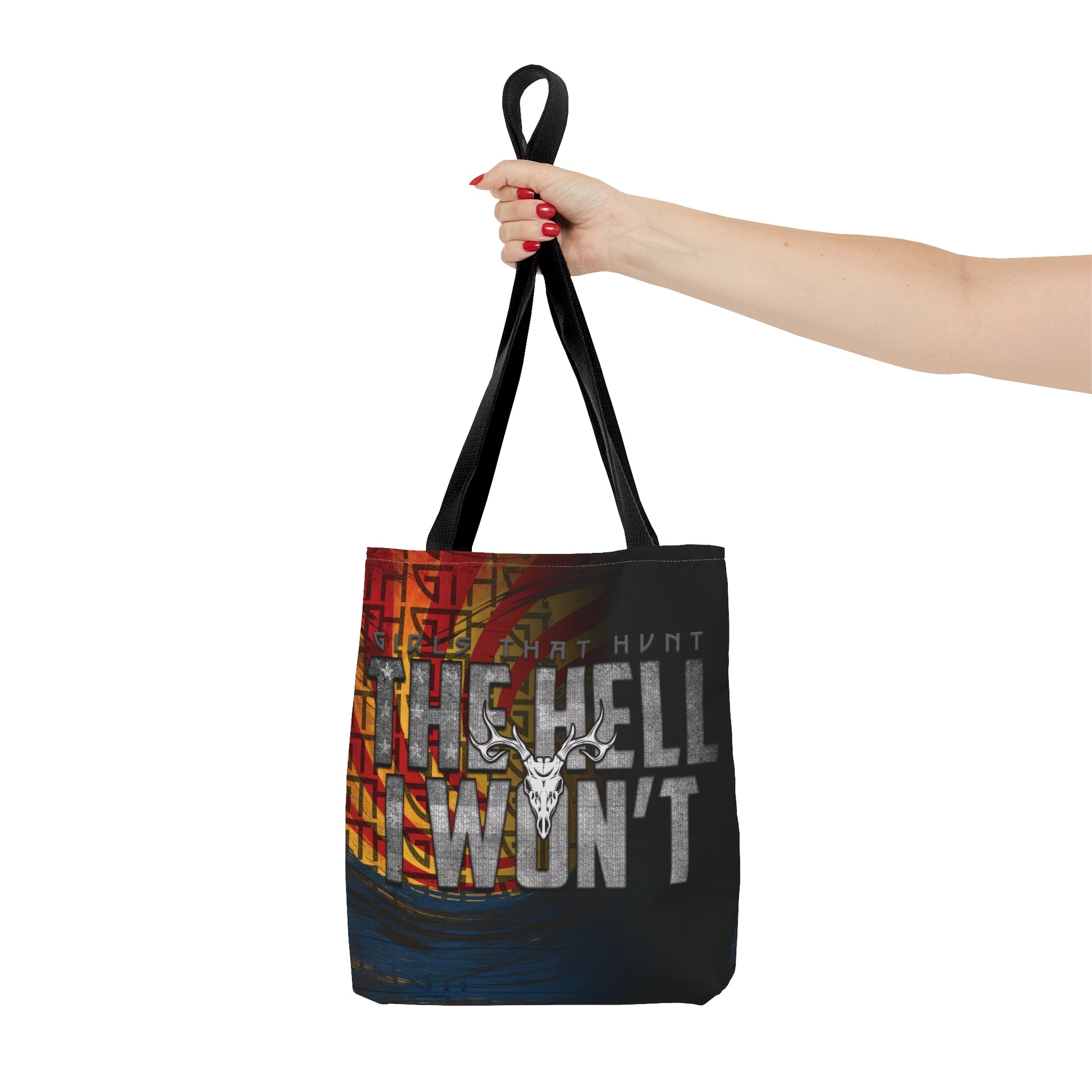 Front view of "The Hell I Won't Tote Bag" with bold text design