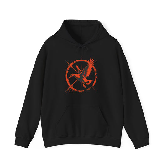 Winged Pursuit Hunter's Hoodie - Sleek Black Pullover with Fiery Duck Design