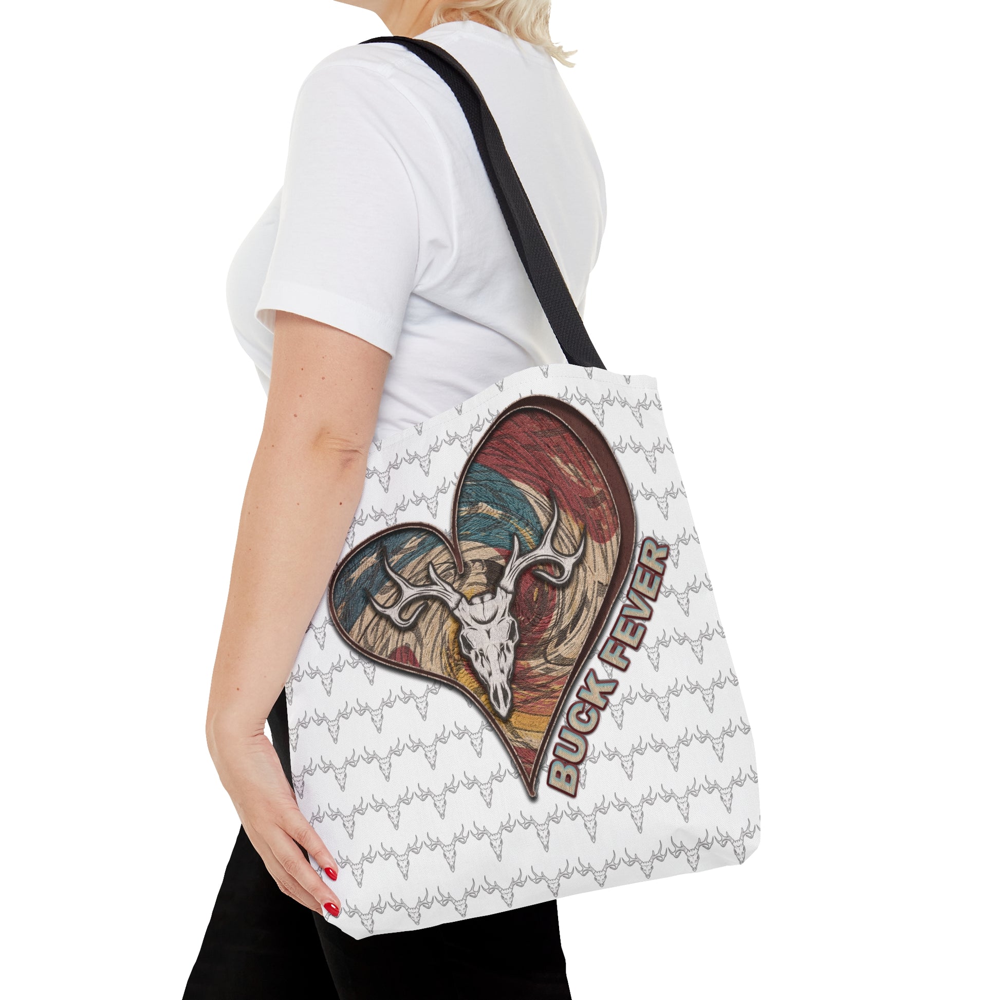 uck Fever Tote Bag" with a heart and euro buck design and Buck Fever text