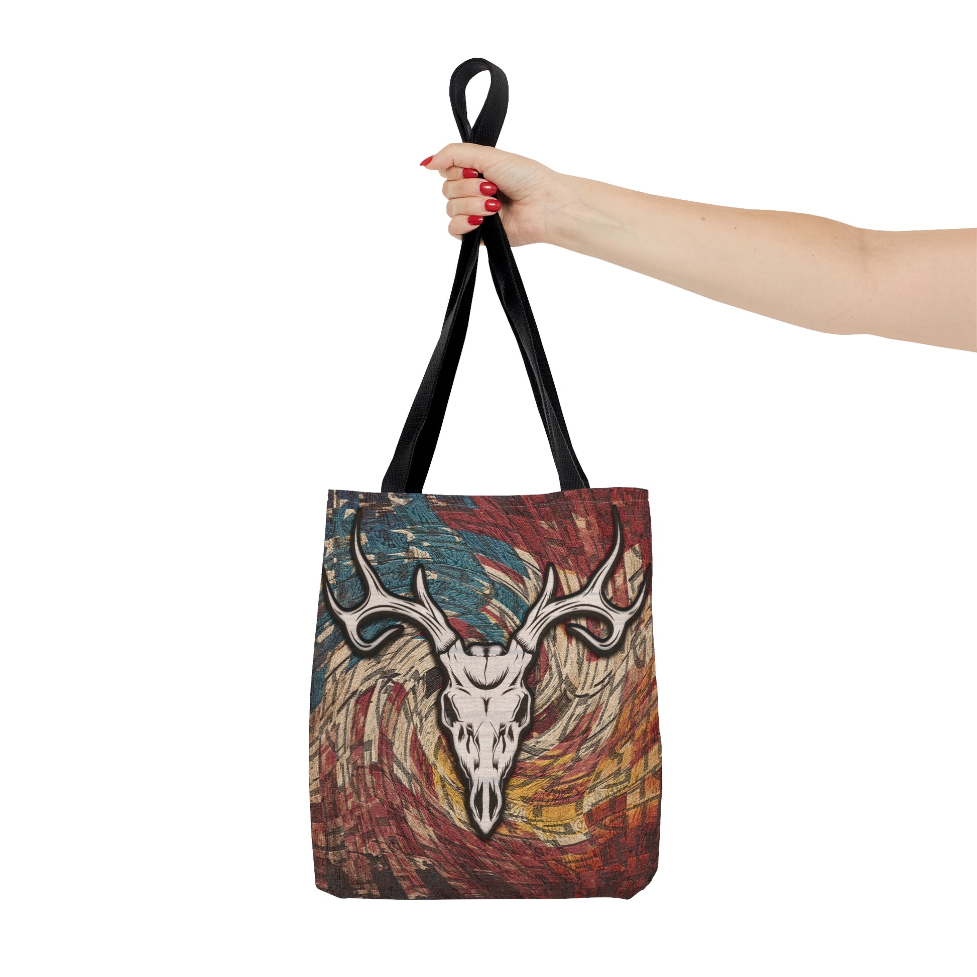 GTH Vintage Buck Tote Bag" showcasing a Euro buck silhouette and a vintage American flag background