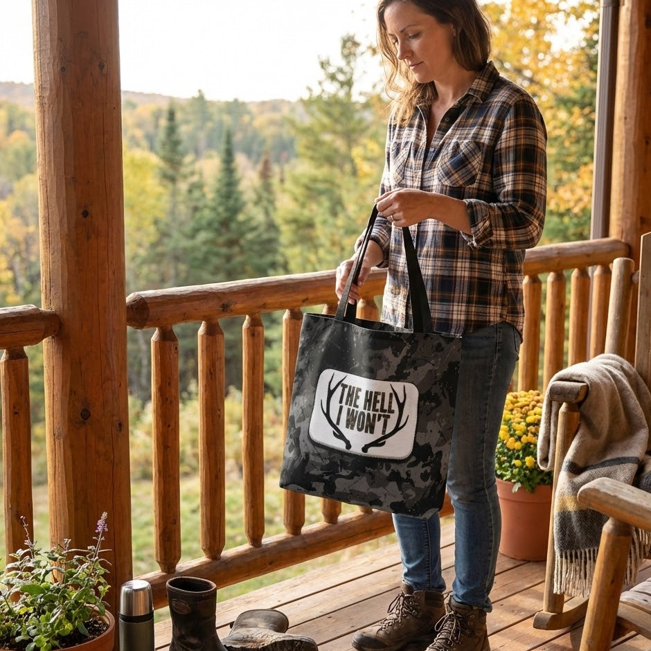 The Hell I Won't Black Camo Tote Bag