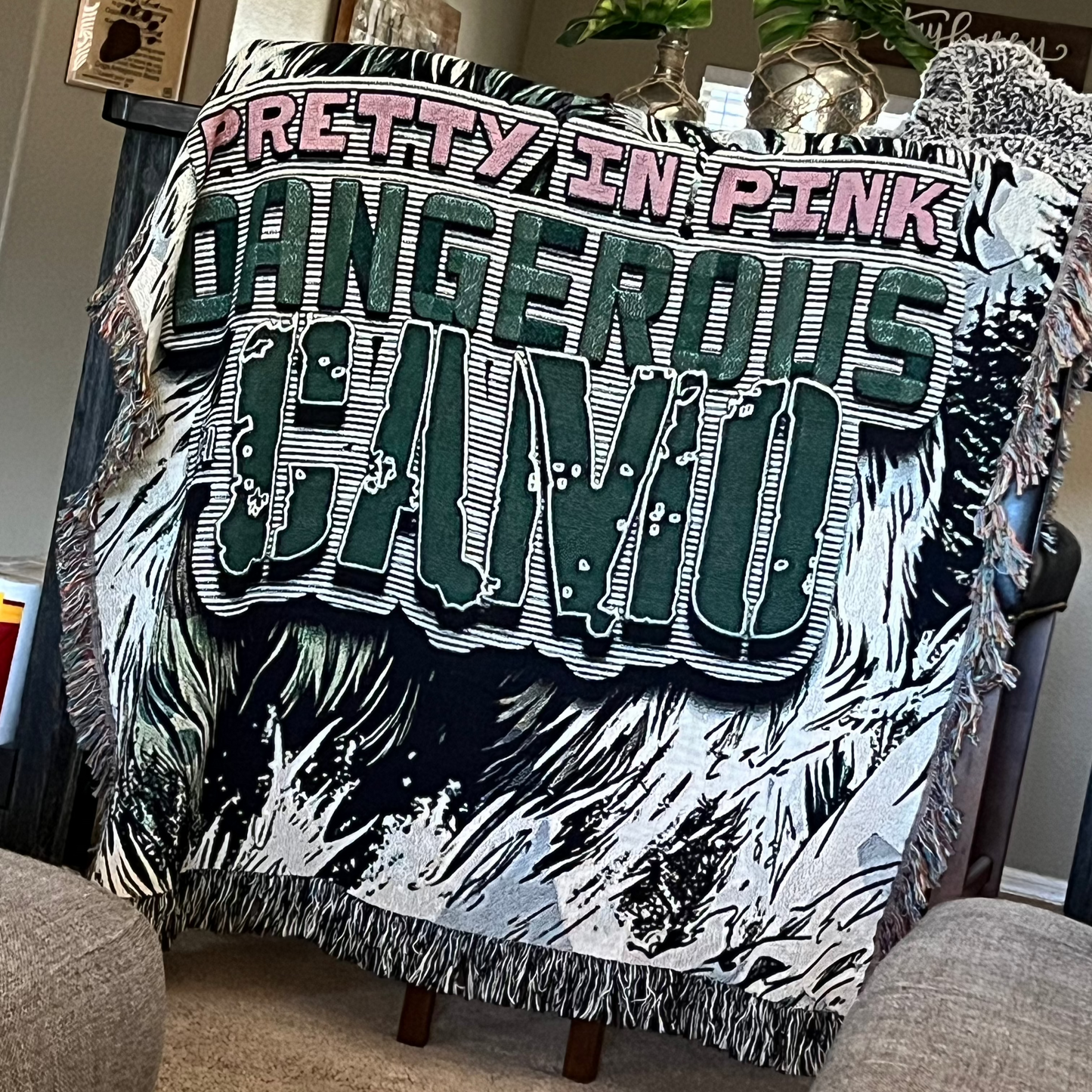 Pretty in Pink, Dangerous in Camo Woven Blanket
