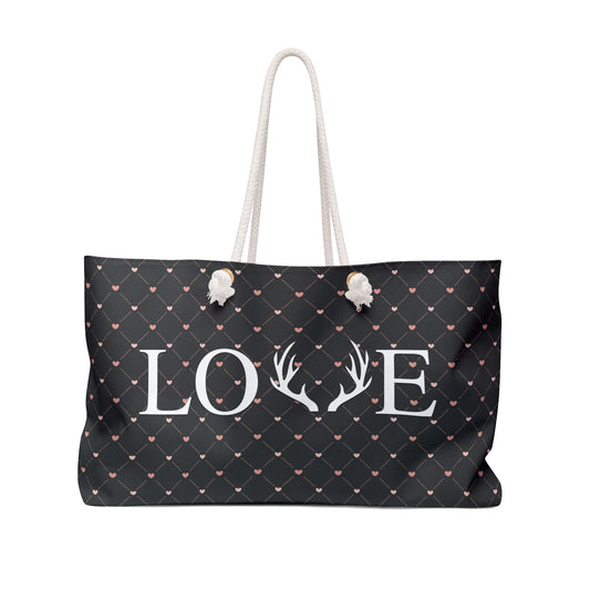 Black bag with Heart-patterned Weekender bag with Love with Antlers design