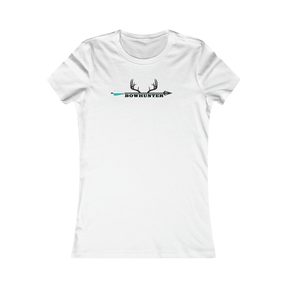 Bowhunter Fitted Tee - White - Comfortable tee featuring "Bowhunter" with antlers and arrow design