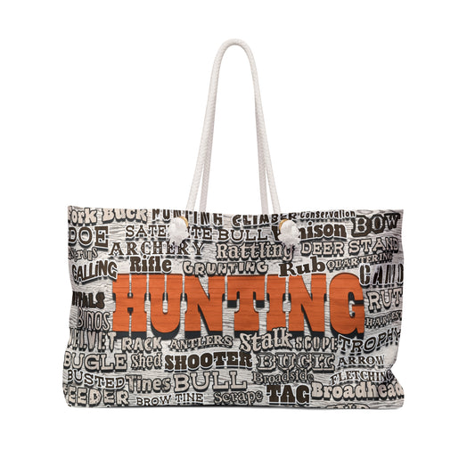 hunting terms on the Hunting Themed Weekender bag