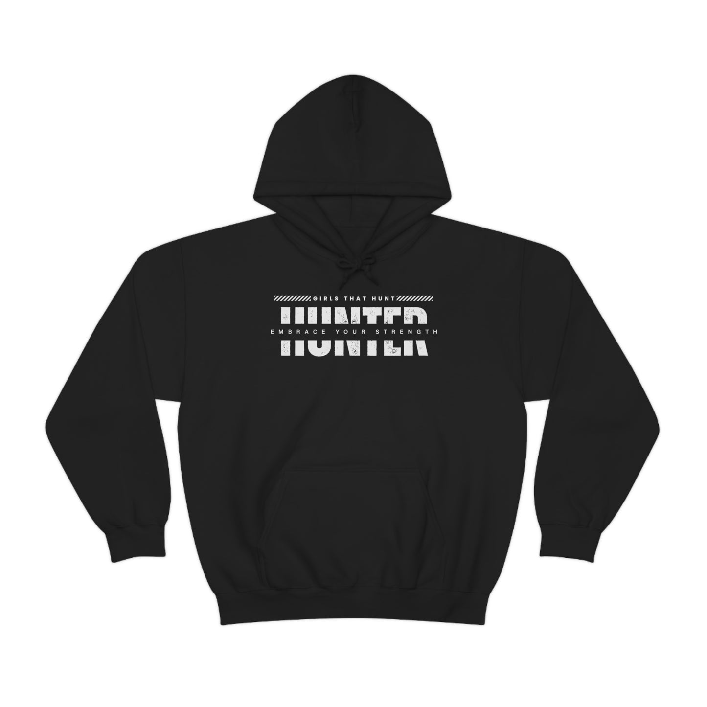 "HUNT: Embrace Your Strength" Women's T-Shirt - Black- Hoodie showcasing hunting passion and inner strength